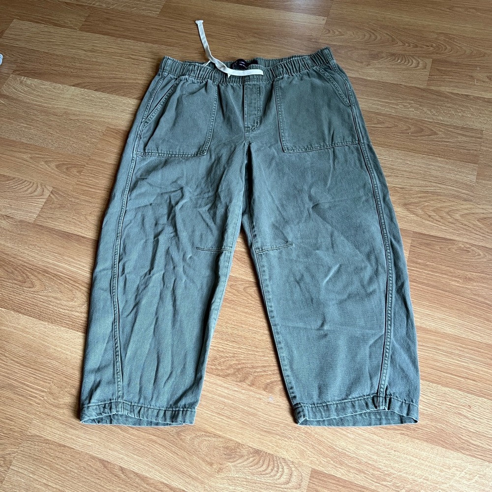 Gap Denim Pull-On Barrel Pants Womens Large Short Olive Green Utility Cool Girl - Picture 3 of 9